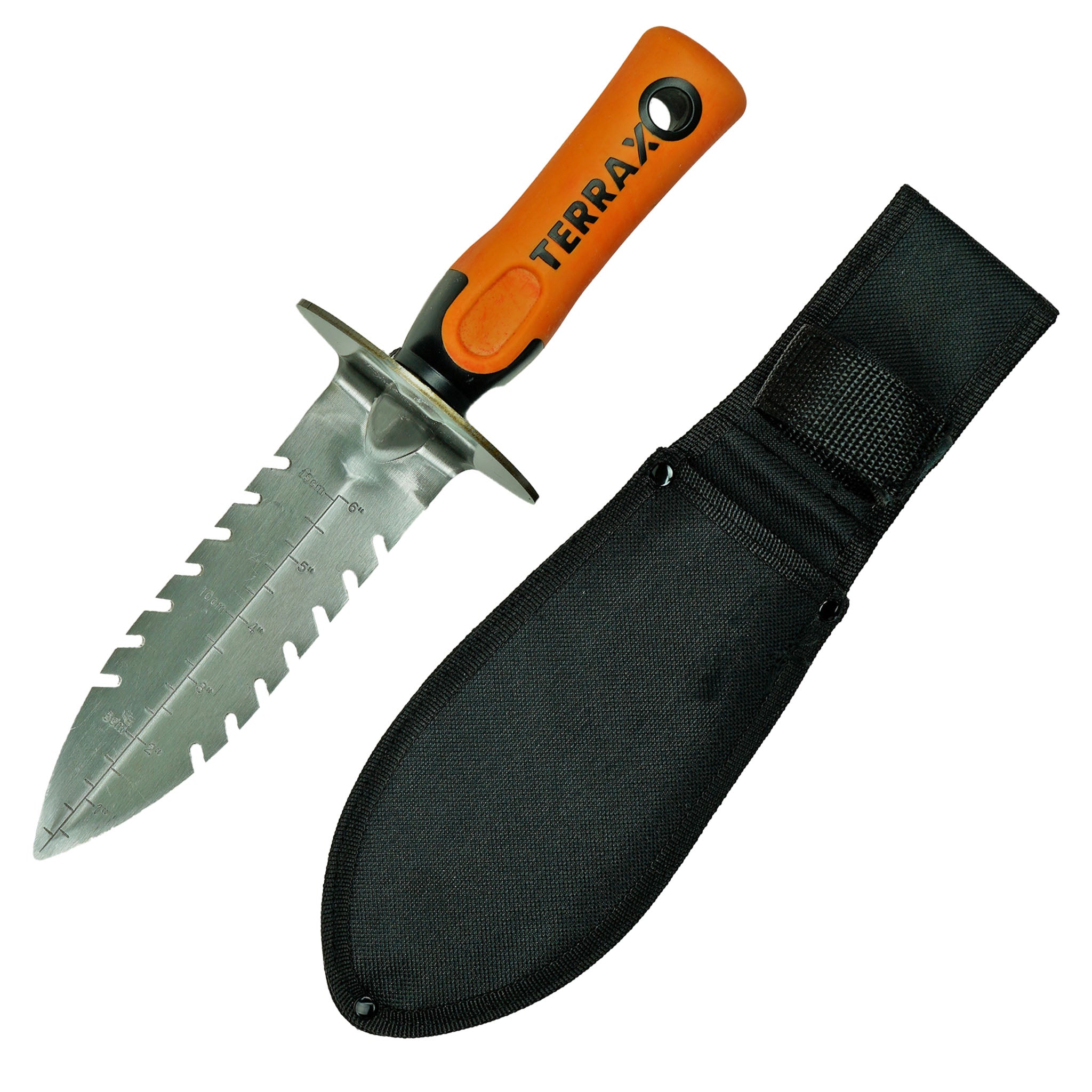 Heavy-duty metal detecting hand digger with belt sheath